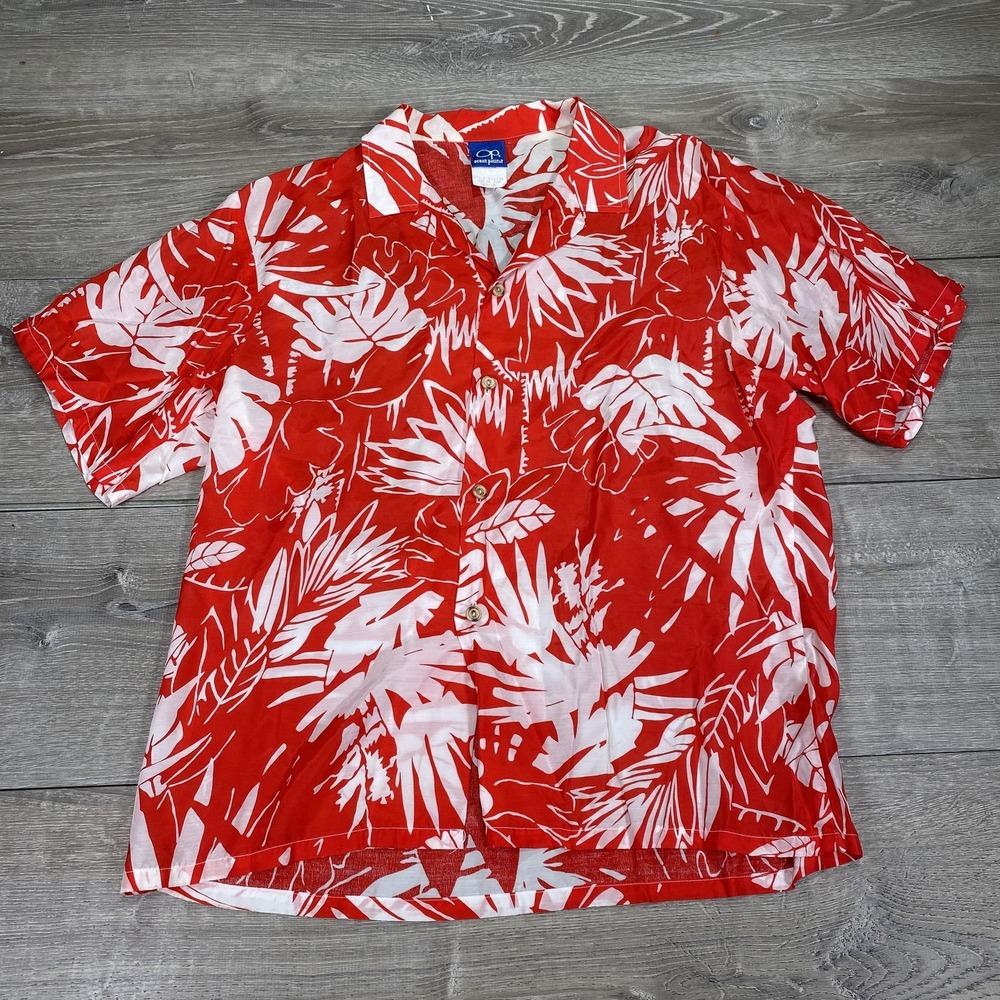 Vintage Ocean Pacific Shirt Mens Medium Red White Rayon Hawaiian Floral 90s USA‎